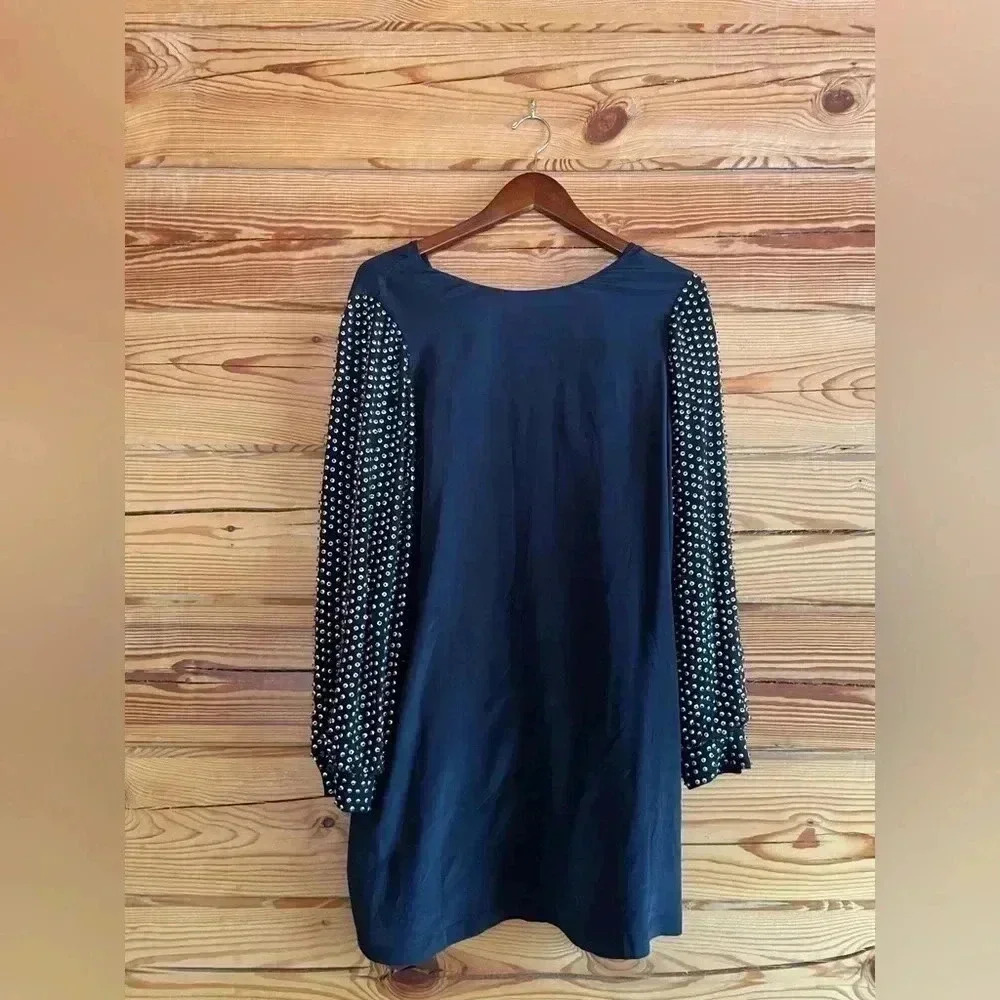 French Connection Sunspark gold sequin silk Navy Blue Dress​​​​​ size 6